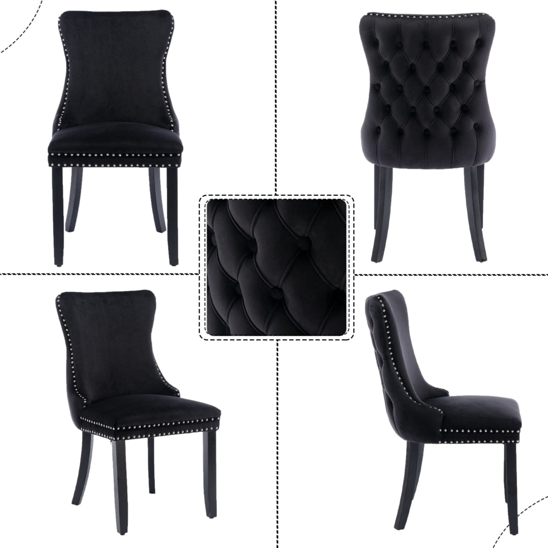 Black Velvet Wingback Dining Chairs (Set of 2)