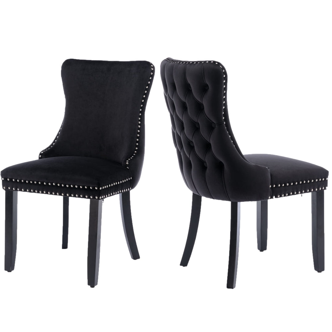 Black Velvet Wingback Dining Chairs (Set of 2)