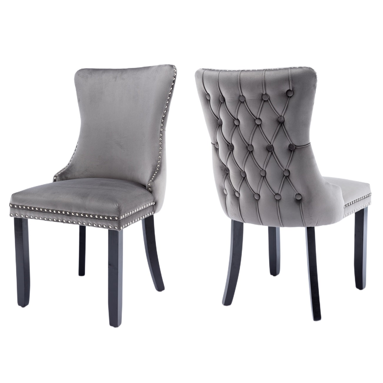 Grey Velvet Wingback Dining Chairs (Set of 2)