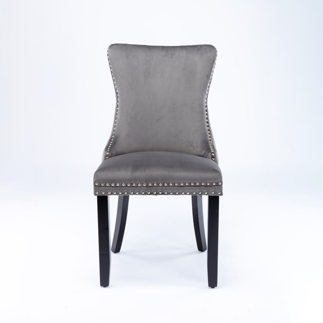 Grey Velvet Wingback Dining Chairs (Set of 2)