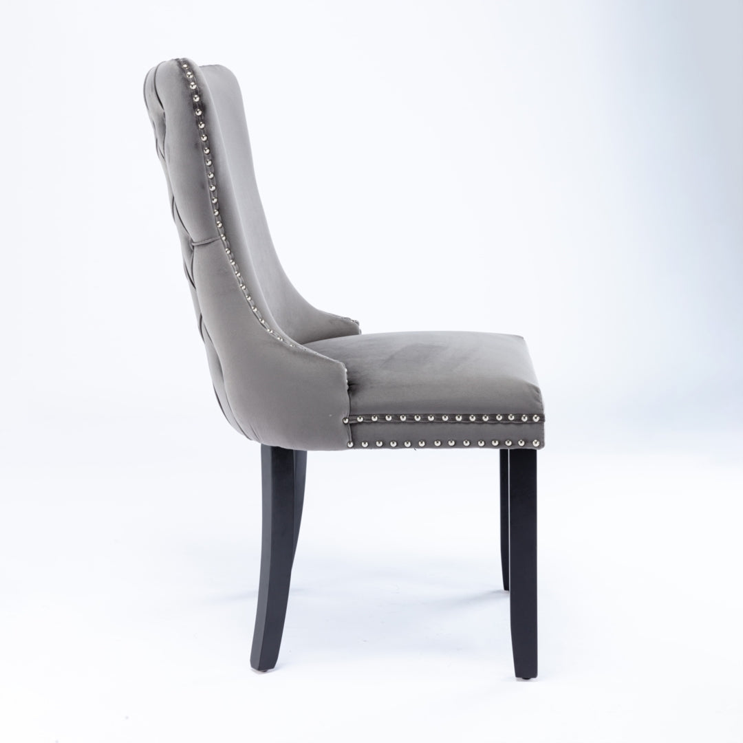 Grey Velvet Wingback Dining Chairs (Set of 2)