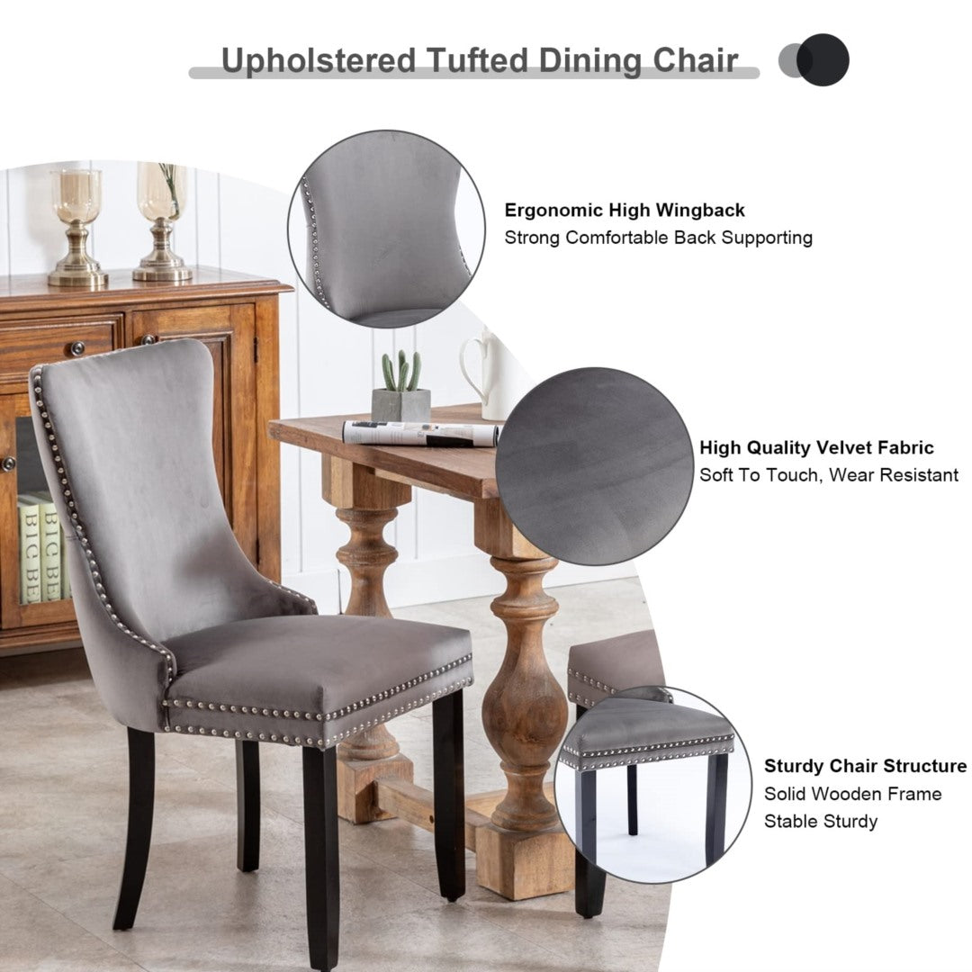 Grey Velvet Wingback Dining Chairs (Set of 2)