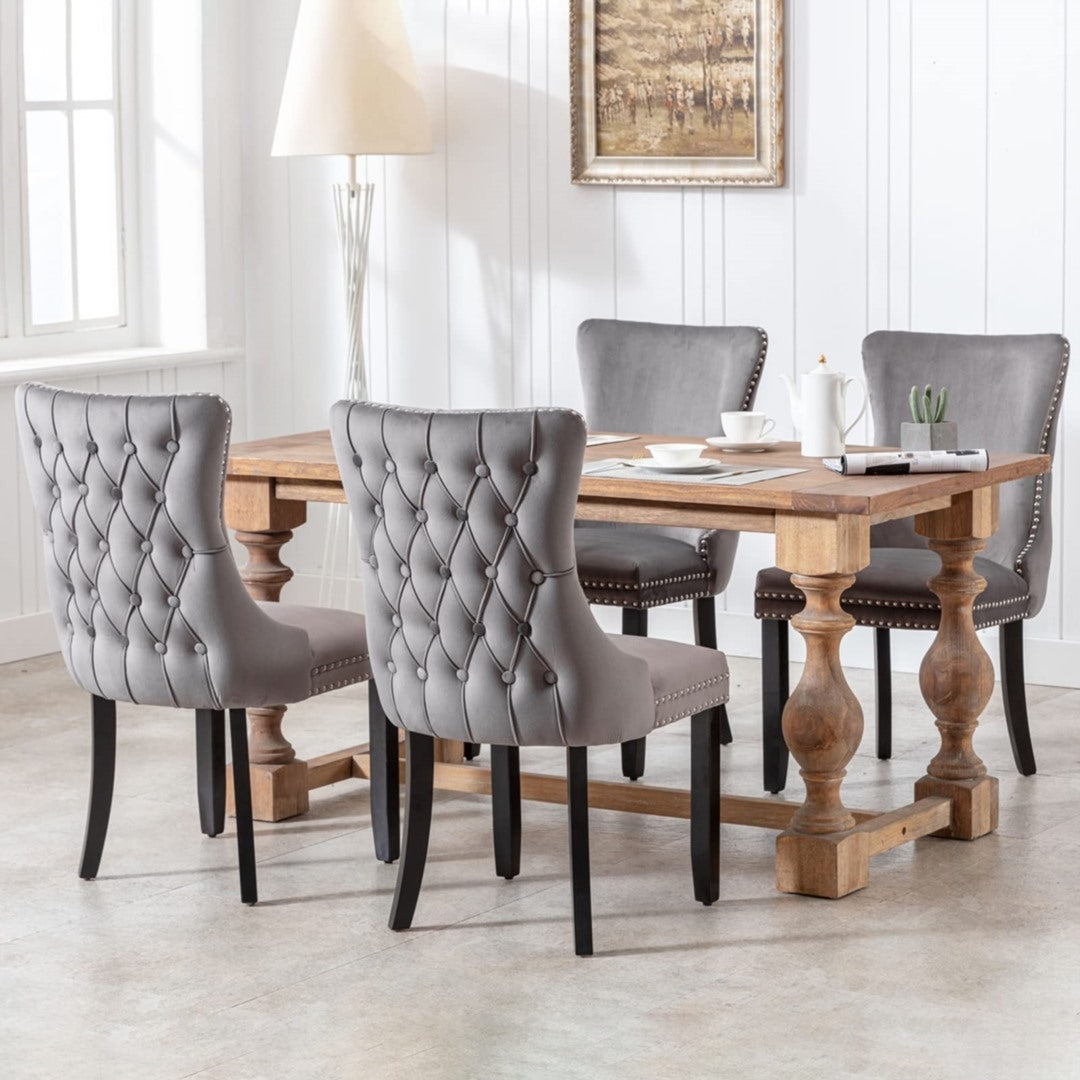 Grey Velvet Wingback Dining Chairs (Set of 2)