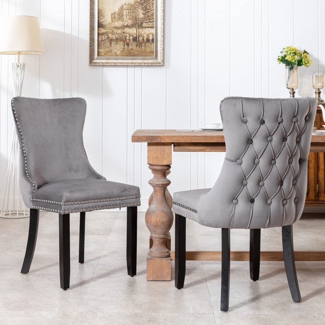 Grey Velvet Wingback Dining Chairs (Set of 2)