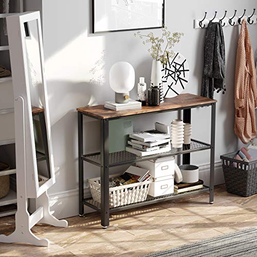 Industrial Mesh Shelf Console Table in Rustic Brown and Black-Furniture > Living Room > Side Tables-Nomica Living