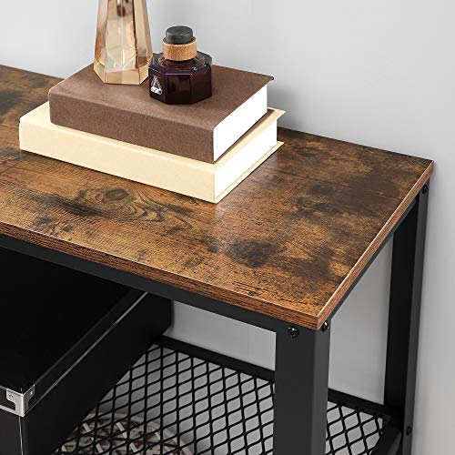 Industrial Mesh Shelf Console Table in Rustic Brown and Black-Furniture > Living Room > Side Tables-Nomica Living