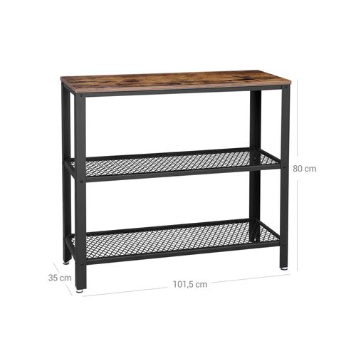 Industrial Mesh Shelf Console Table in Rustic Brown and Black-Furniture > Living Room > Side Tables-Nomica Living