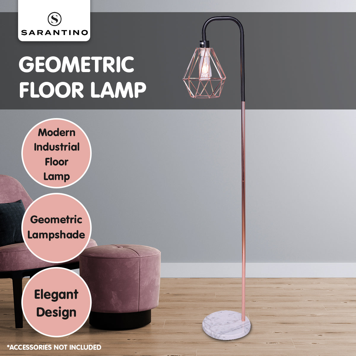 Floor Lamp with Geometric Shade - Rose Gold-Home & Garden > Lighting > Floor Lamps-Nomica Living