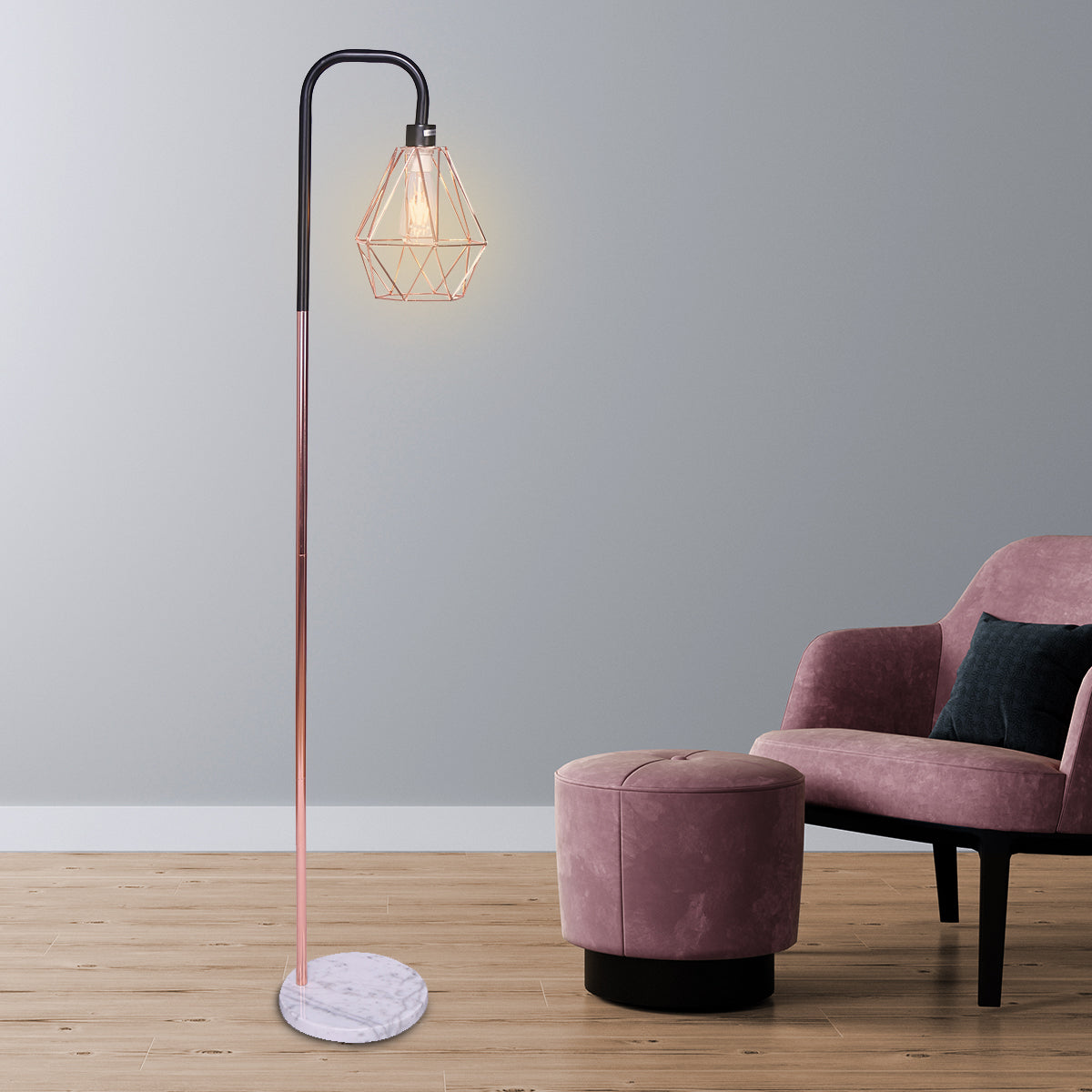 Floor Lamp with Geometric Shade - Rose Gold-Home & Garden > Lighting > Floor Lamps-Nomica Living