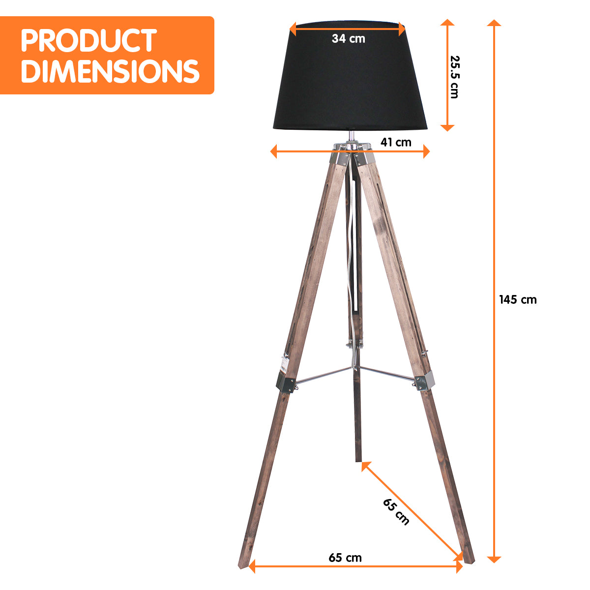 Timber Tripod Floor Lamp Adjustable Height - Taper Fabric Shade-Home & Garden > Lighting > Floor Lamps-Nomica Living