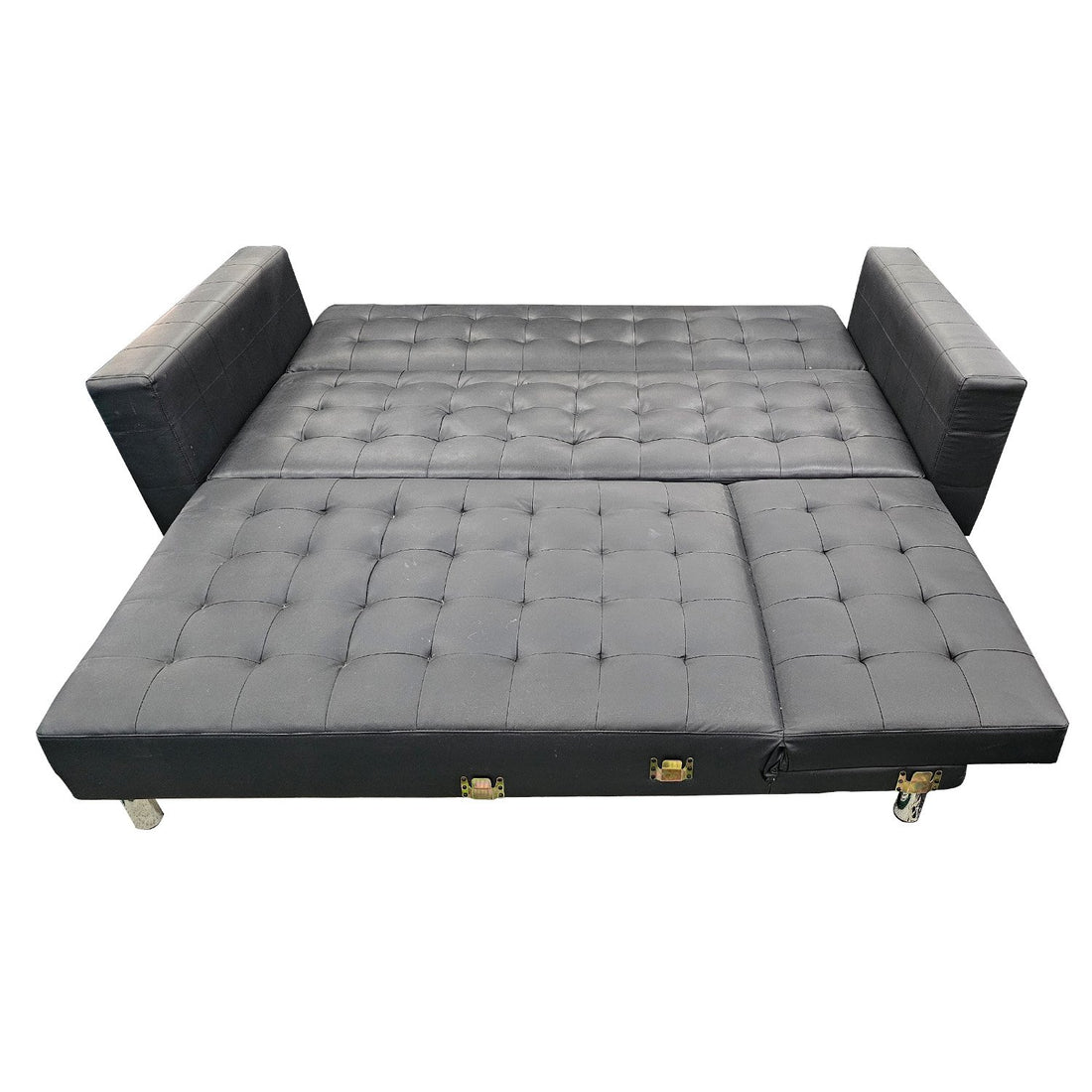 Faux Leather Corner Sofa Bed with Chaise - Black-Furniture > Sofas > Sofas & Sofa Beds-Nomica Living