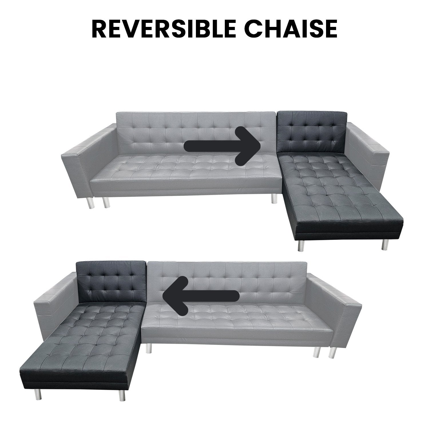 Faux Leather Corner Sofa Bed with Chaise - Black-Furniture > Sofas > Sofas & Sofa Beds-Nomica Living