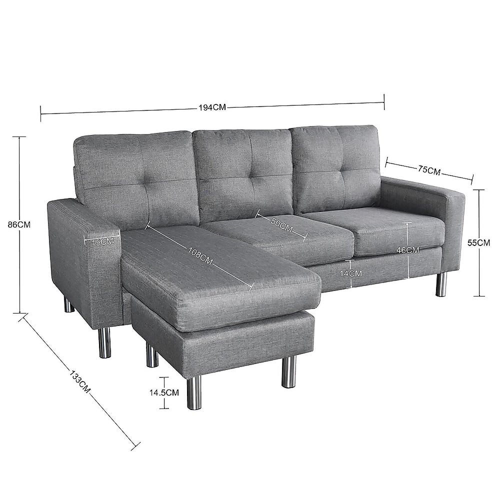 Linen Corner Sofa Lounge Couch Modular Furniture L-Shape with Right Chaise - Grey-Furniture > Sofas > Sofas & Sofa Beds-Nomica Living