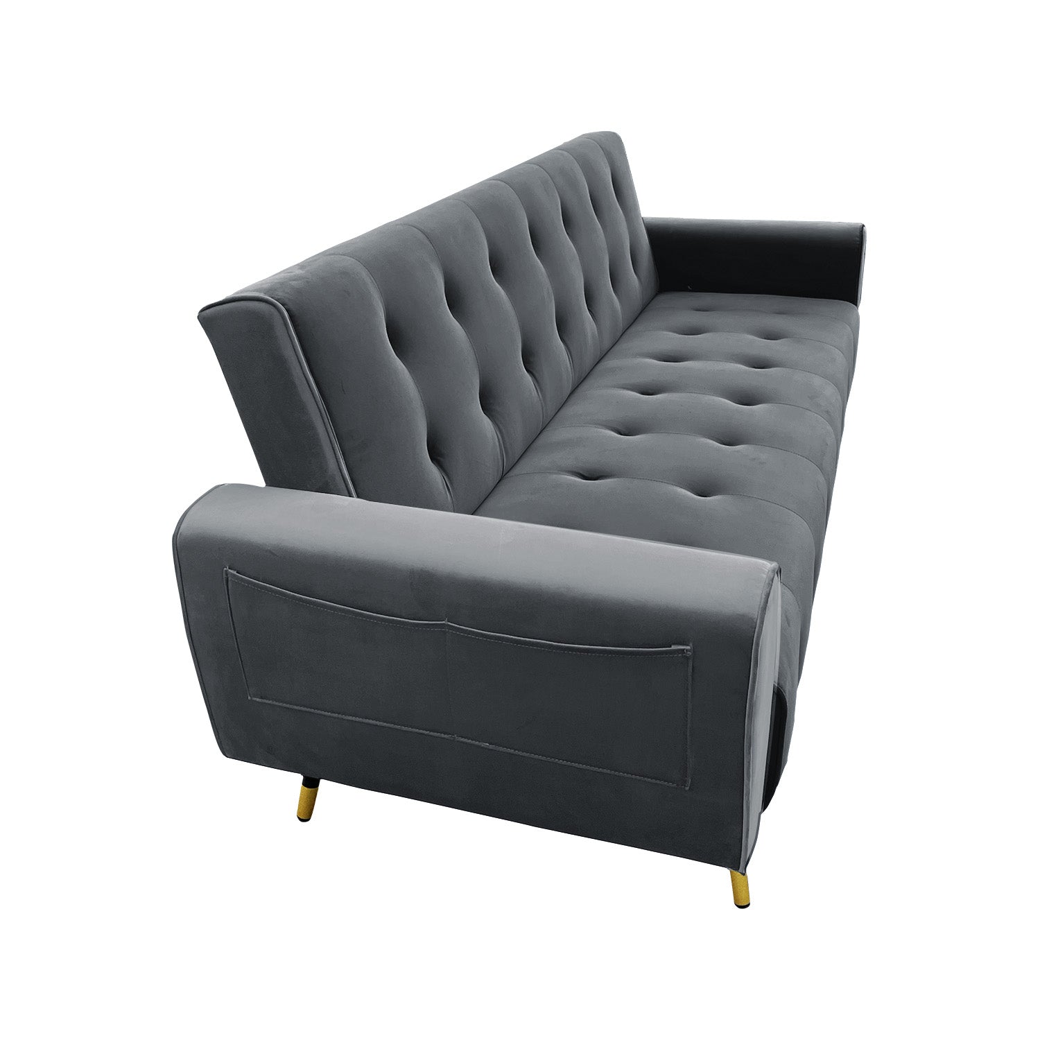 Ava 3-Seater Tufted Velvet Sofa Bed - Dark Grey-Furniture > Sofas > Sofas & Sofa Beds-Nomica Living