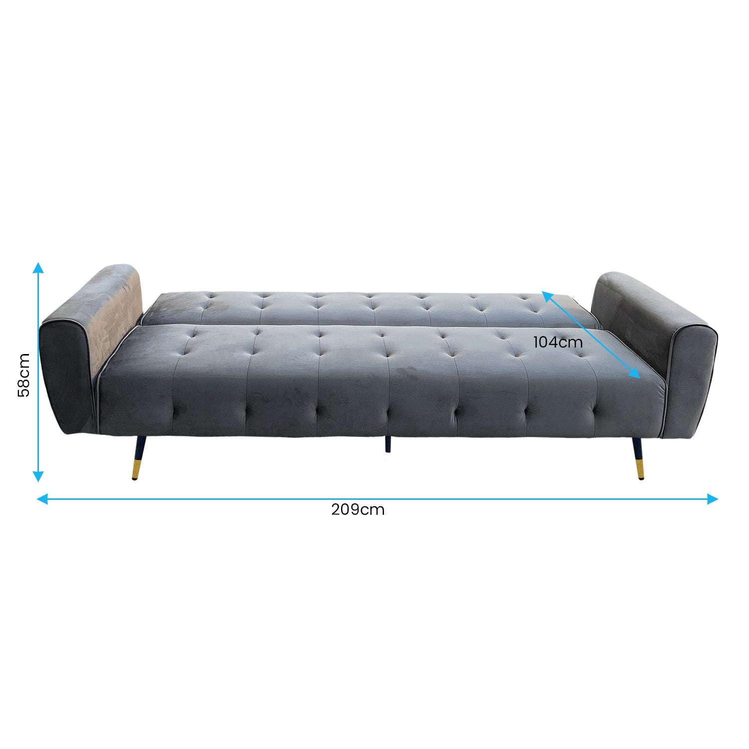 Ava 3-Seater Tufted Velvet Sofa Bed - Dark Grey-Furniture > Sofas > Sofas & Sofa Beds-Nomica Living