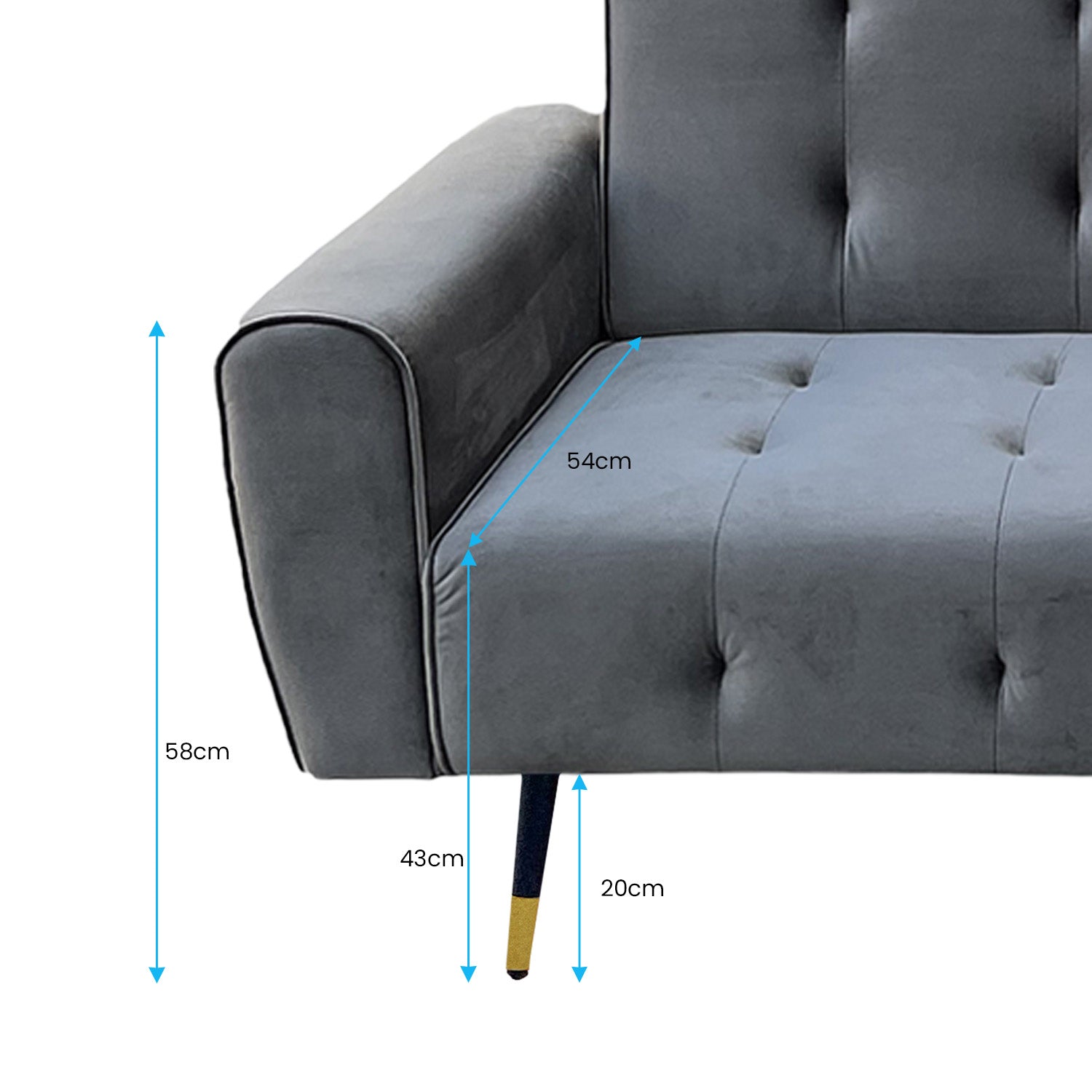 Ava 3-Seater Tufted Velvet Sofa Bed - Dark Grey-Furniture > Sofas > Sofas & Sofa Beds-Nomica Living