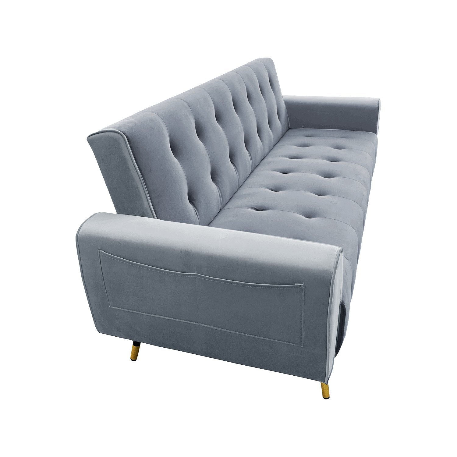 Ava 3-Seater Tufted Velvet Sofa Bed - Light Grey-Furniture > Sofas > Sofas & Sofa Beds-Nomica Living