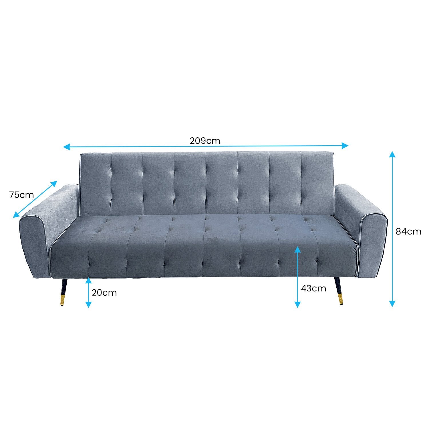 Ava 3-Seater Tufted Velvet Sofa Bed - Light Grey-Furniture > Sofas > Sofas & Sofa Beds-Nomica Living