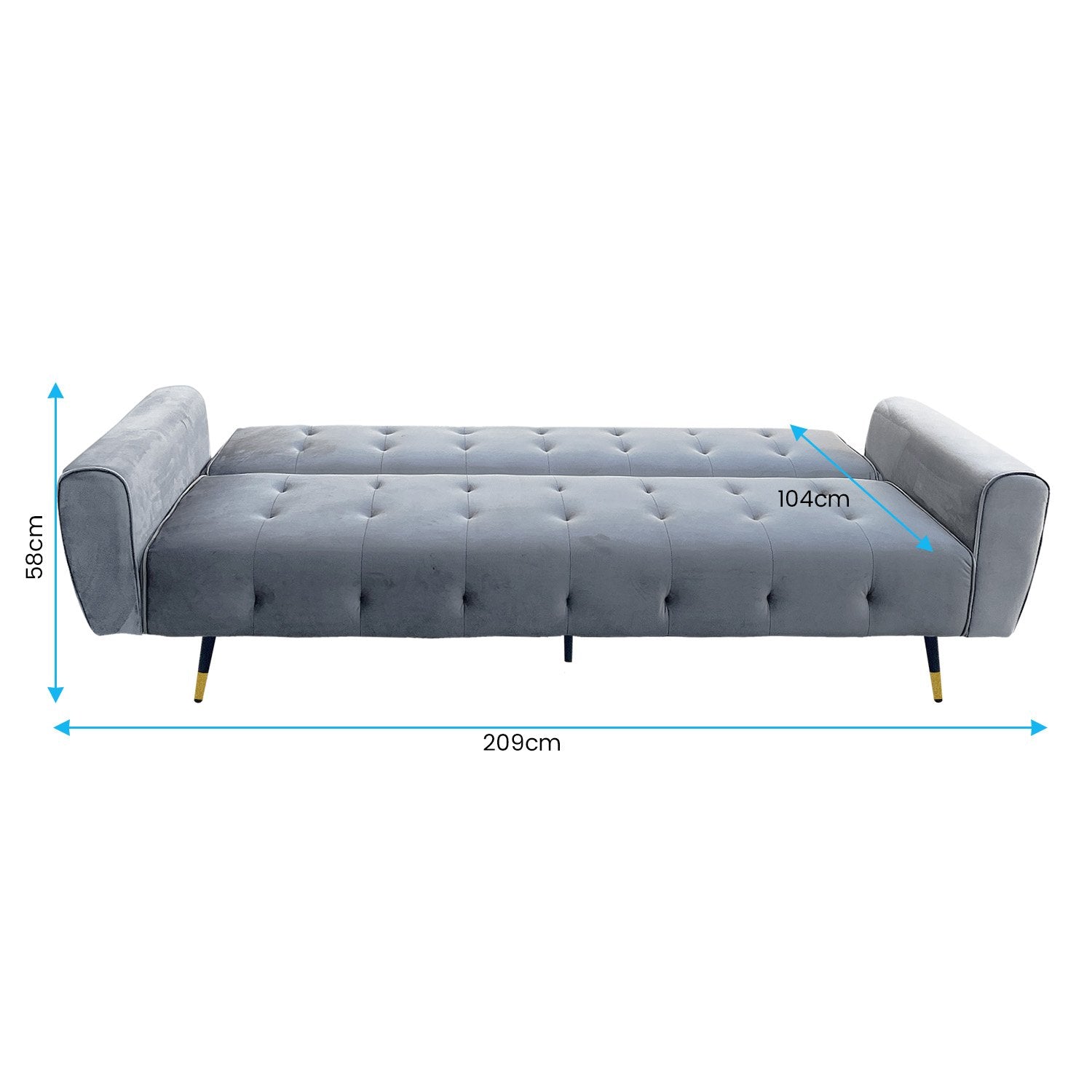 Ava 3-Seater Tufted Velvet Sofa Bed - Light Grey-Furniture > Sofas > Sofas & Sofa Beds-Nomica Living