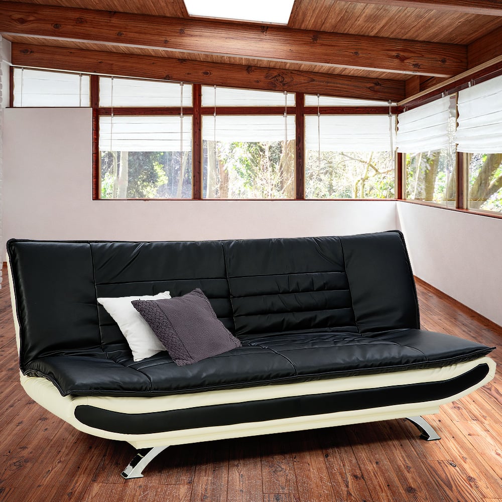 Bronx 3-Seater Sofa Bed Faux Leather Lounge Couch - Adjustable Futon Suite - Black-Furniture > Sofas > Sofas & Sofa Beds-Nomica Living