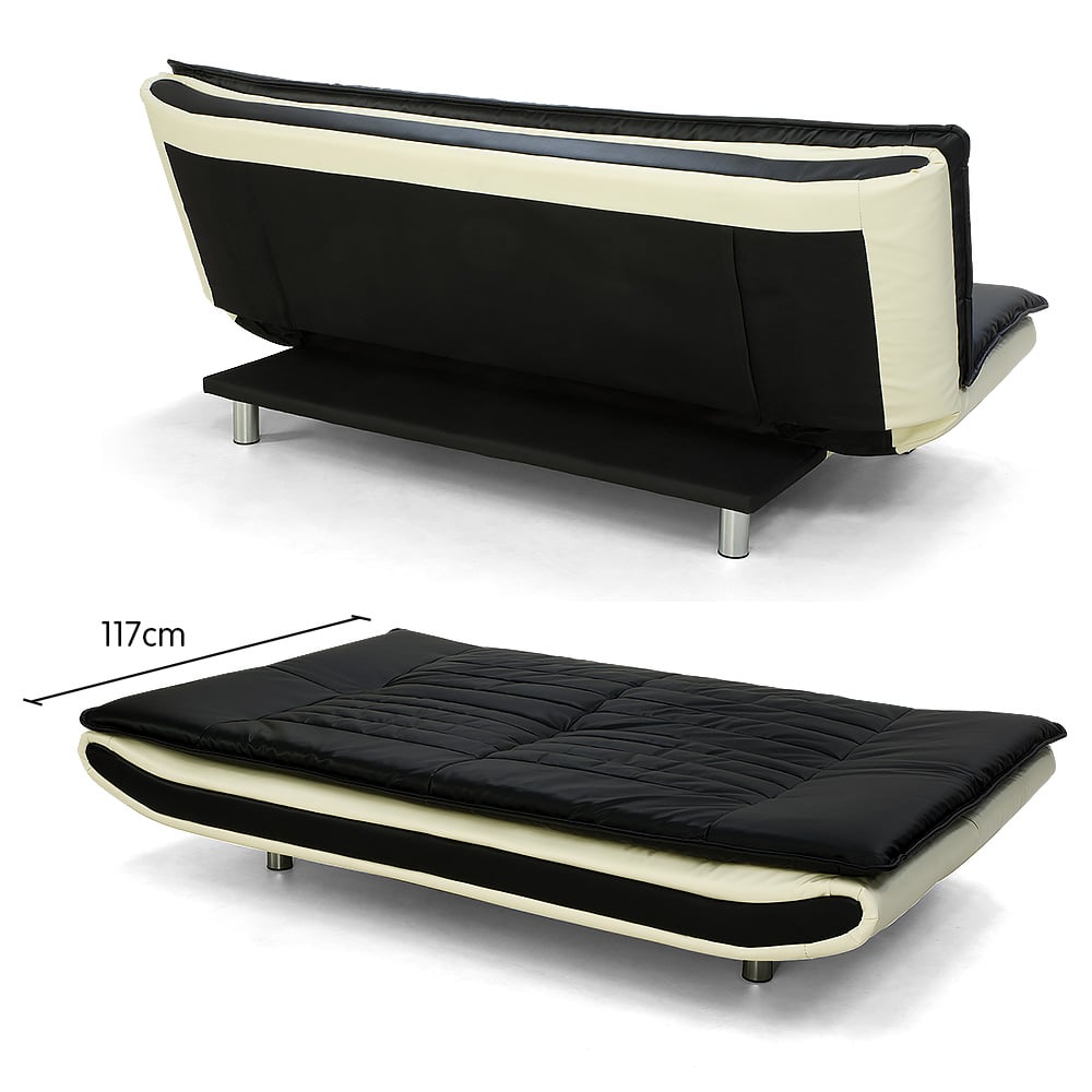 Bronx 3-Seater Sofa Bed Faux Leather Lounge Couch - Adjustable Futon Suite - Black-Furniture > Sofas > Sofas & Sofa Beds-Nomica Living