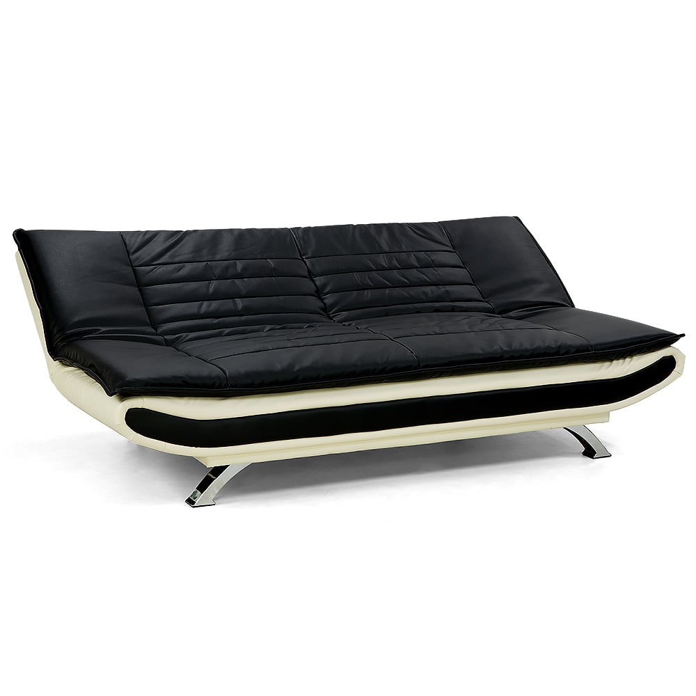 Bronx 3-Seater Sofa Bed Faux Leather Lounge Couch - Adjustable Futon Suite - Black-Furniture > Sofas > Sofas & Sofa Beds-Nomica Living