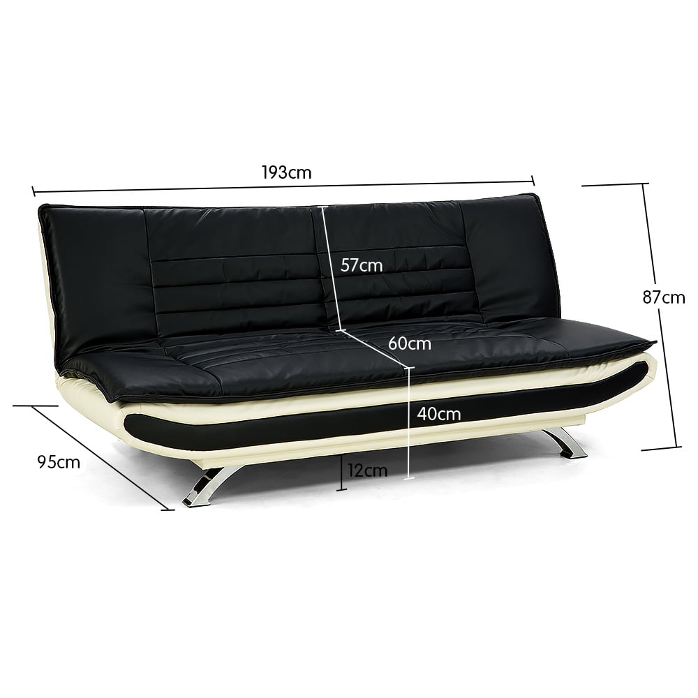 Bronx 3-Seater Sofa Bed Faux Leather Lounge Couch - Adjustable Futon Suite - Black-Furniture > Sofas > Sofas & Sofa Beds-Nomica Living