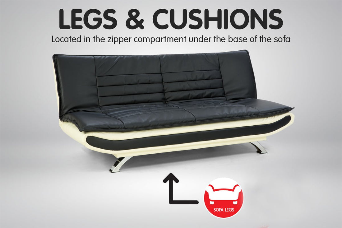 Bronx 3-Seater Sofa Bed Faux Leather Lounge Couch - Adjustable Futon Suite - Black-Furniture > Sofas > Sofas & Sofa Beds-Nomica Living