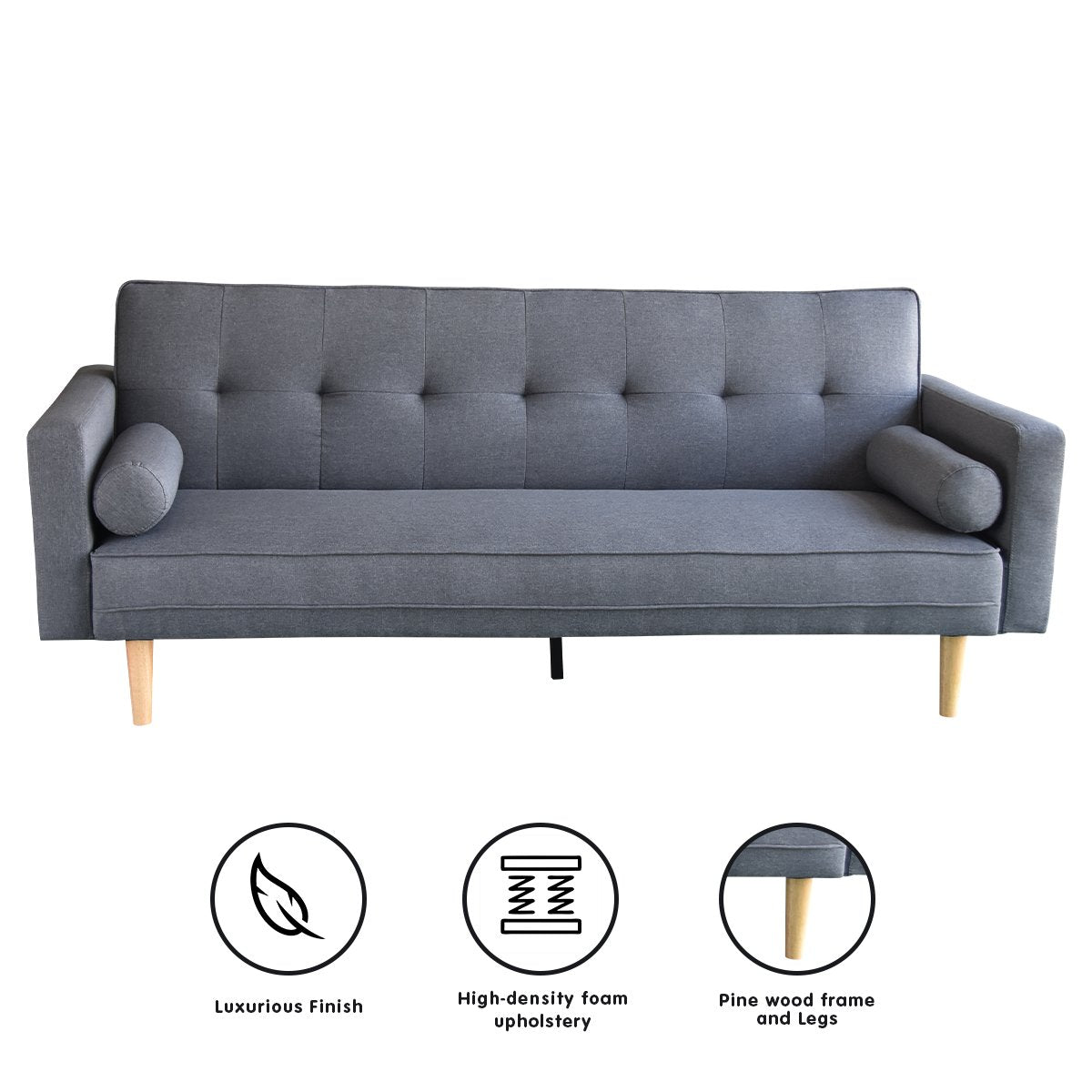 Madison 3-Seater Sofa Bed Lounge Couch Futon Linen Suite - Dark Grey-Furniture > Sofas > Sofas & Sofa Beds-Nomica Living