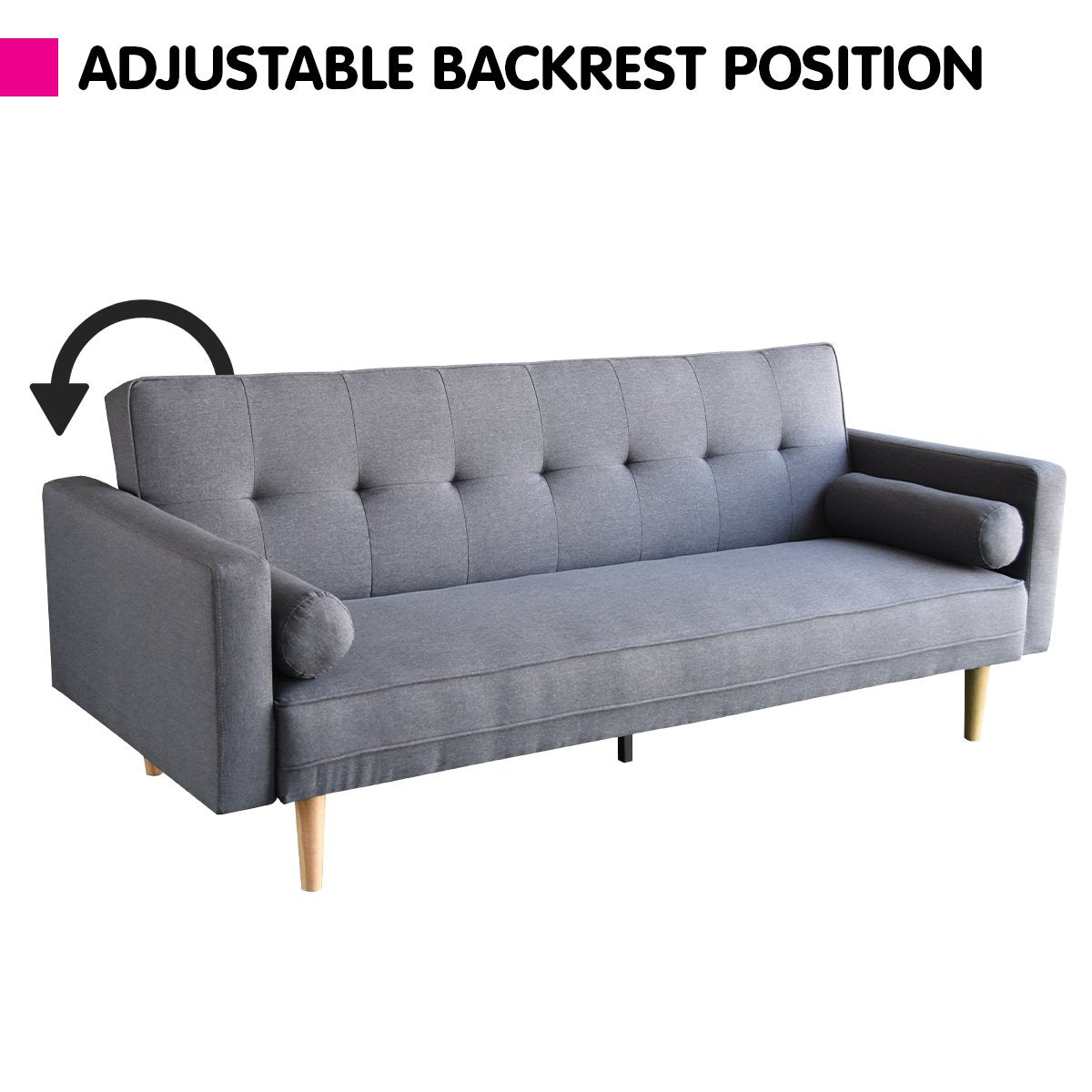 Madison 3-Seater Sofa Bed Lounge Couch Futon Linen Suite - Dark Grey-Furniture > Sofas > Sofas & Sofa Beds-Nomica Living