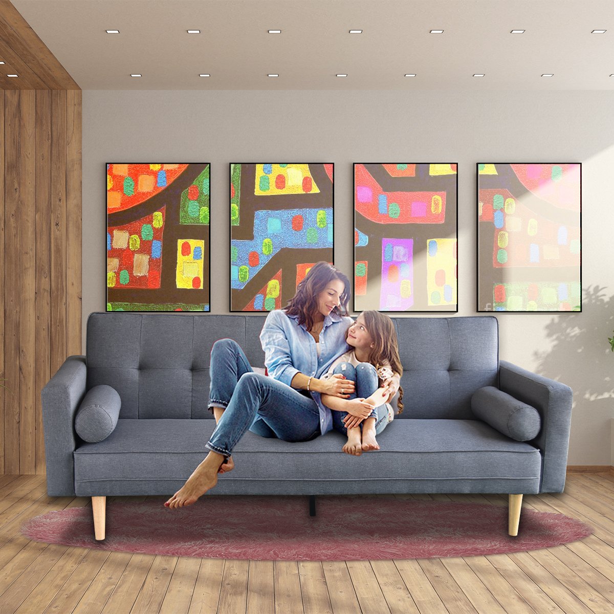 Madison 3-Seater Sofa Bed Lounge Couch Futon Linen Suite - Dark Grey-Furniture > Sofas > Sofas & Sofa Beds-Nomica Living