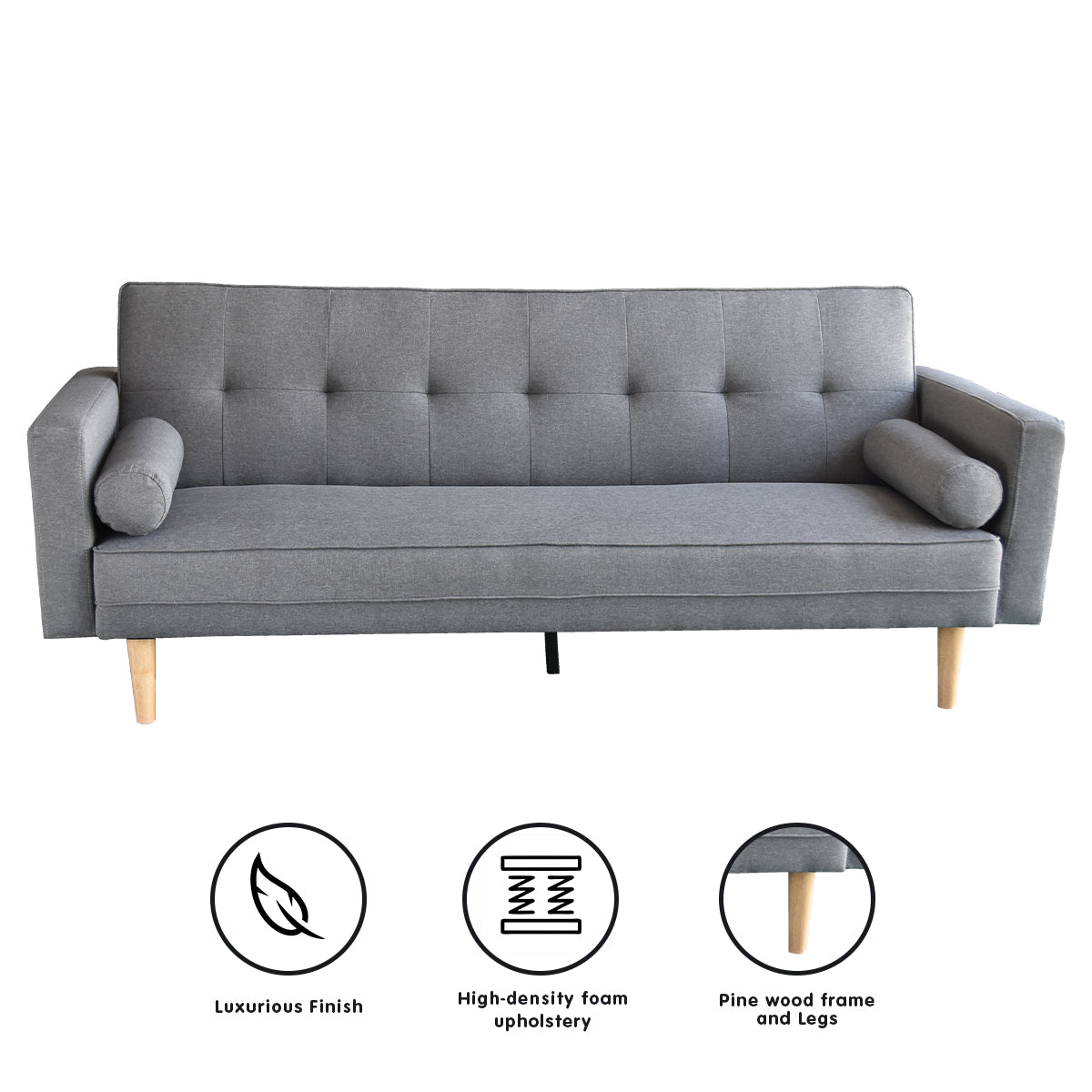 Madison 3-Seater Linen Suite Sofa Bed - Light Grey-Furniture > Sofas > Sofas & Sofa Beds-Nomica Living