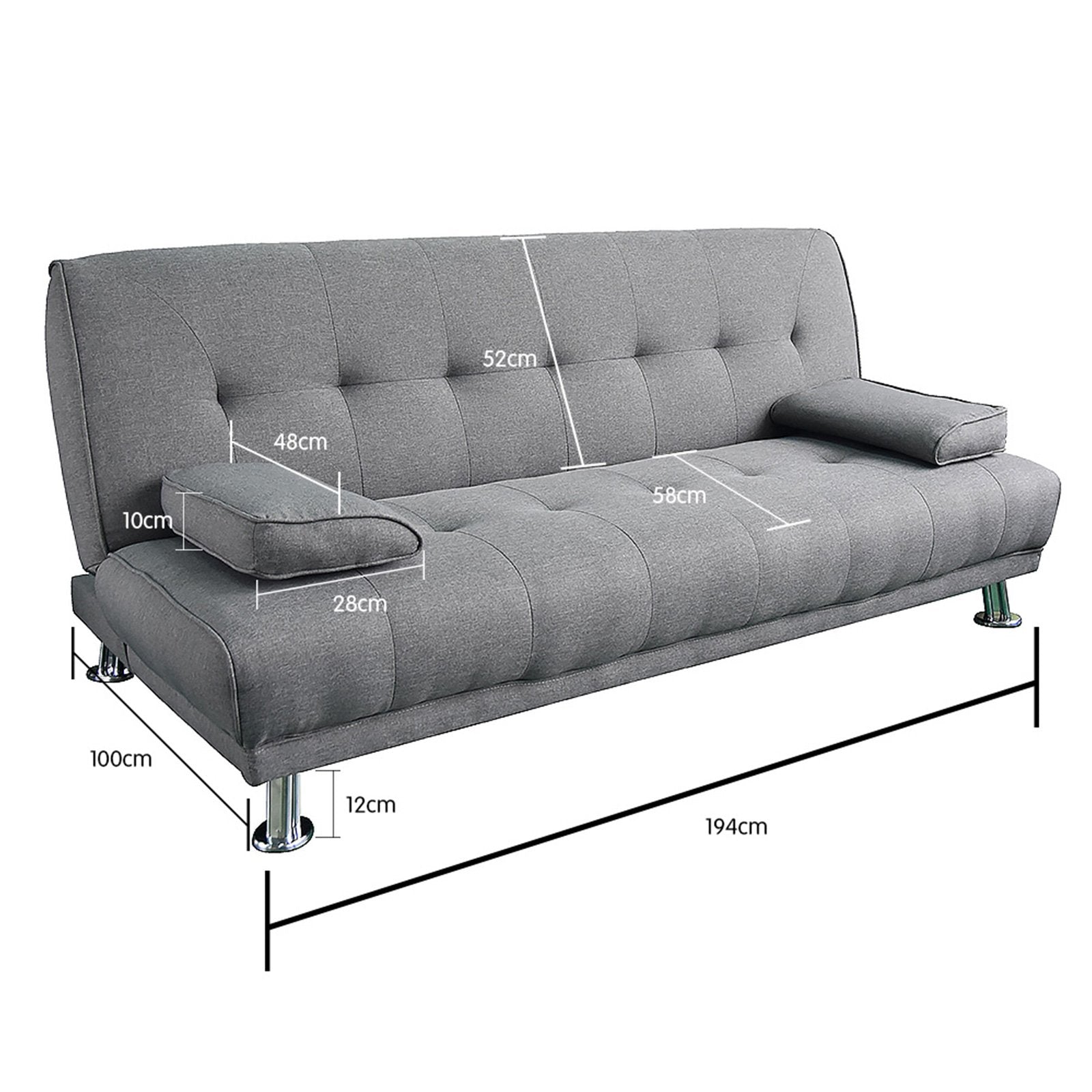 Manhattan 3-Seater Sofa Bed Lounge Couch Futon Linen Suite - Light Grey-Furniture > Sofas > Sofas & Sofa Beds-Nomica Living