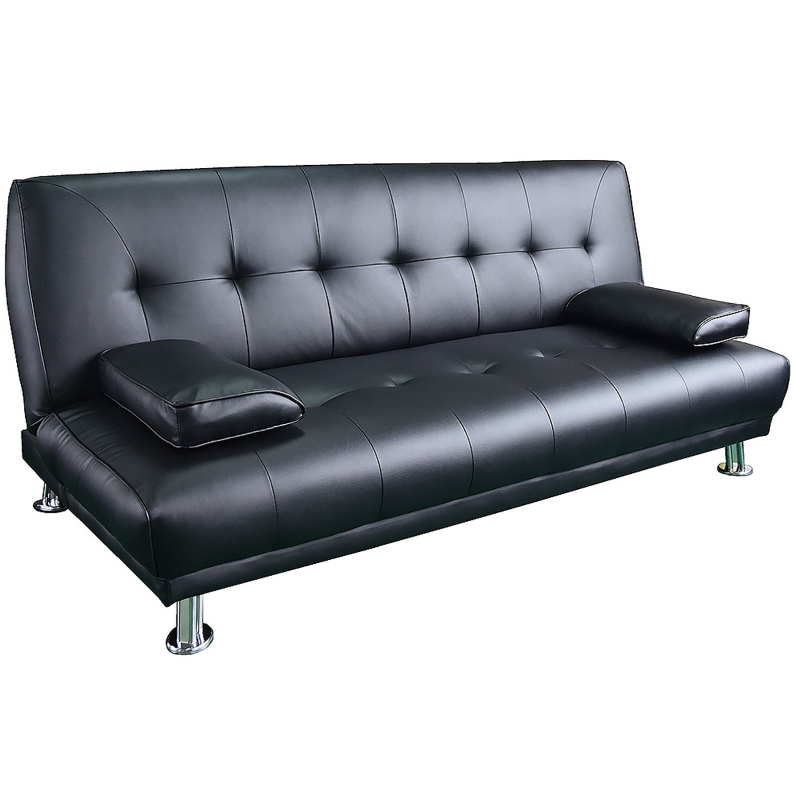 Manhattan 3-Seater Sofa Bed Faux Leather Lounge Couch Futon Furniture Suite - Black-Furniture > Sofas > Sofas & Sofa Beds-Nomica Living
