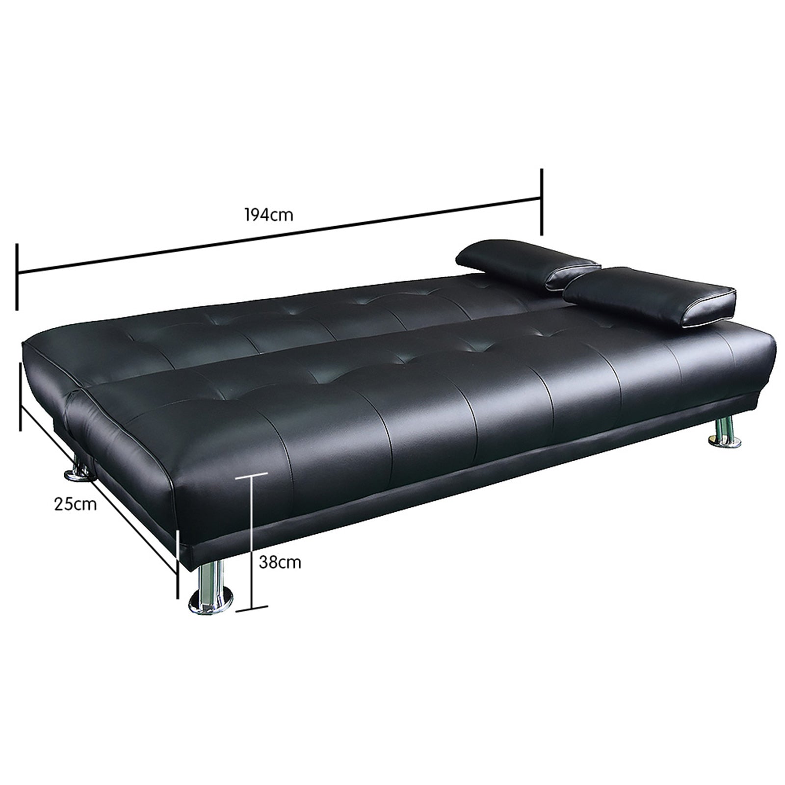 Manhattan 3-Seater Sofa Bed Faux Leather Lounge Couch Futon Furniture Suite - Black-Furniture > Sofas > Sofas & Sofa Beds-Nomica Living