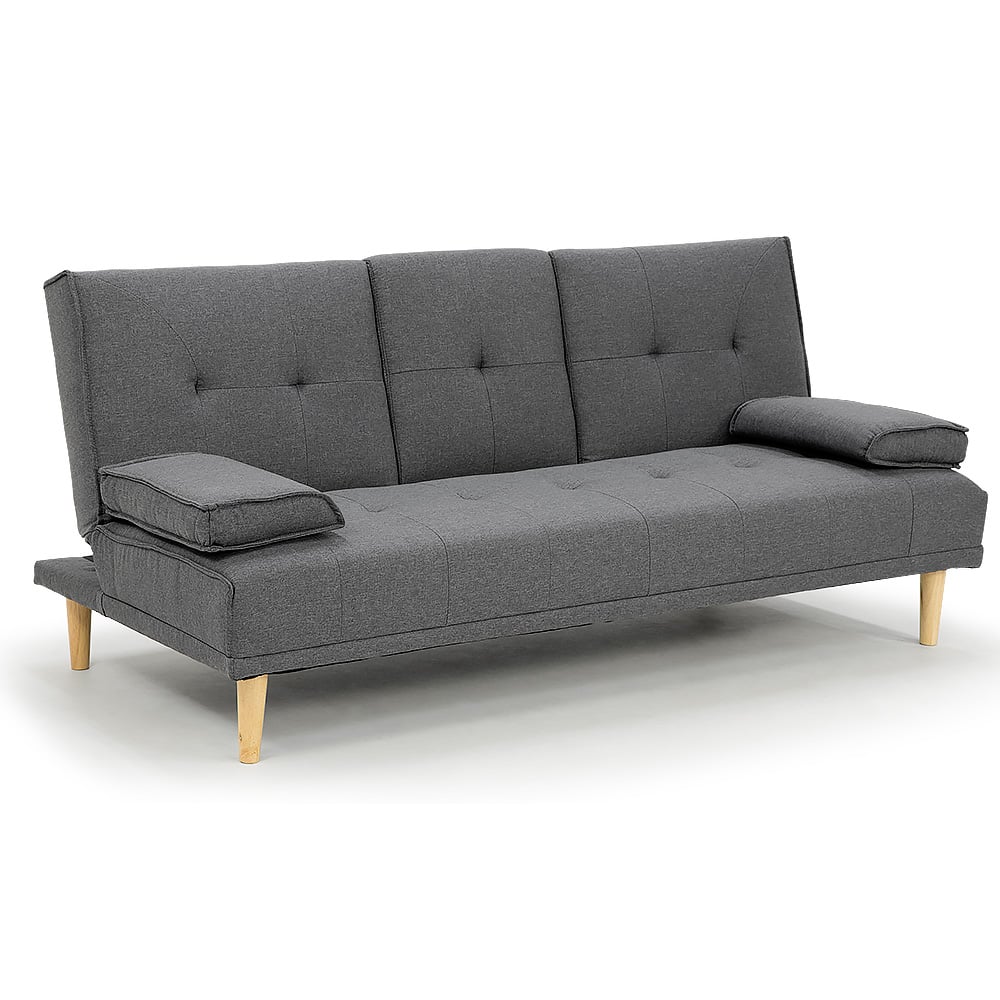 Rochester 3-Seater Linen Fabric Sofa Bed Lounge Couch Futon Furniture Suite - Dark Grey-Furniture > Sofas > Sofas & Sofa Beds-Nomica Living