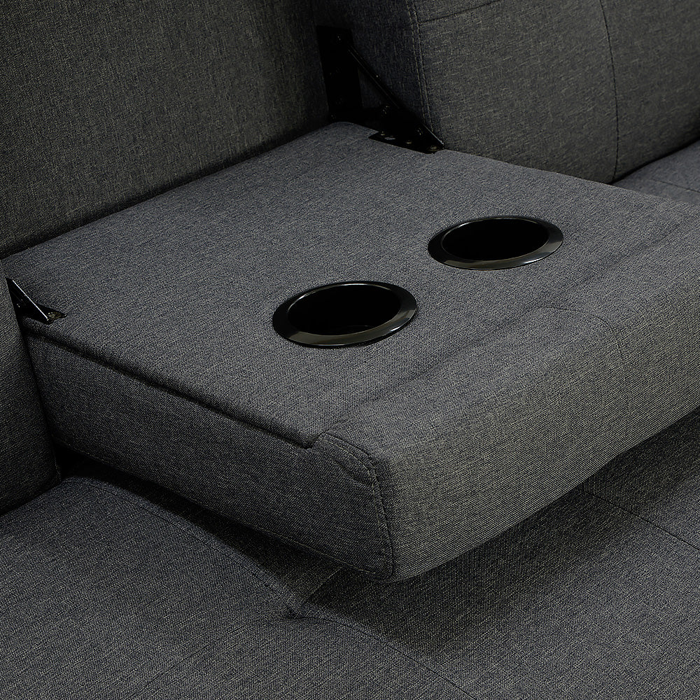 Rochester 3-Seater Linen Fabric Sofa Bed Lounge Couch Futon Furniture Suite - Dark Grey-Furniture > Sofas > Sofas & Sofa Beds-Nomica Living