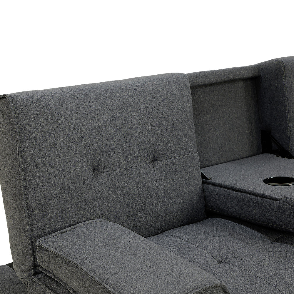 Rochester 3-Seater Linen Fabric Sofa Bed Lounge Couch Futon Furniture Suite - Dark Grey-Furniture > Sofas > Sofas & Sofa Beds-Nomica Living