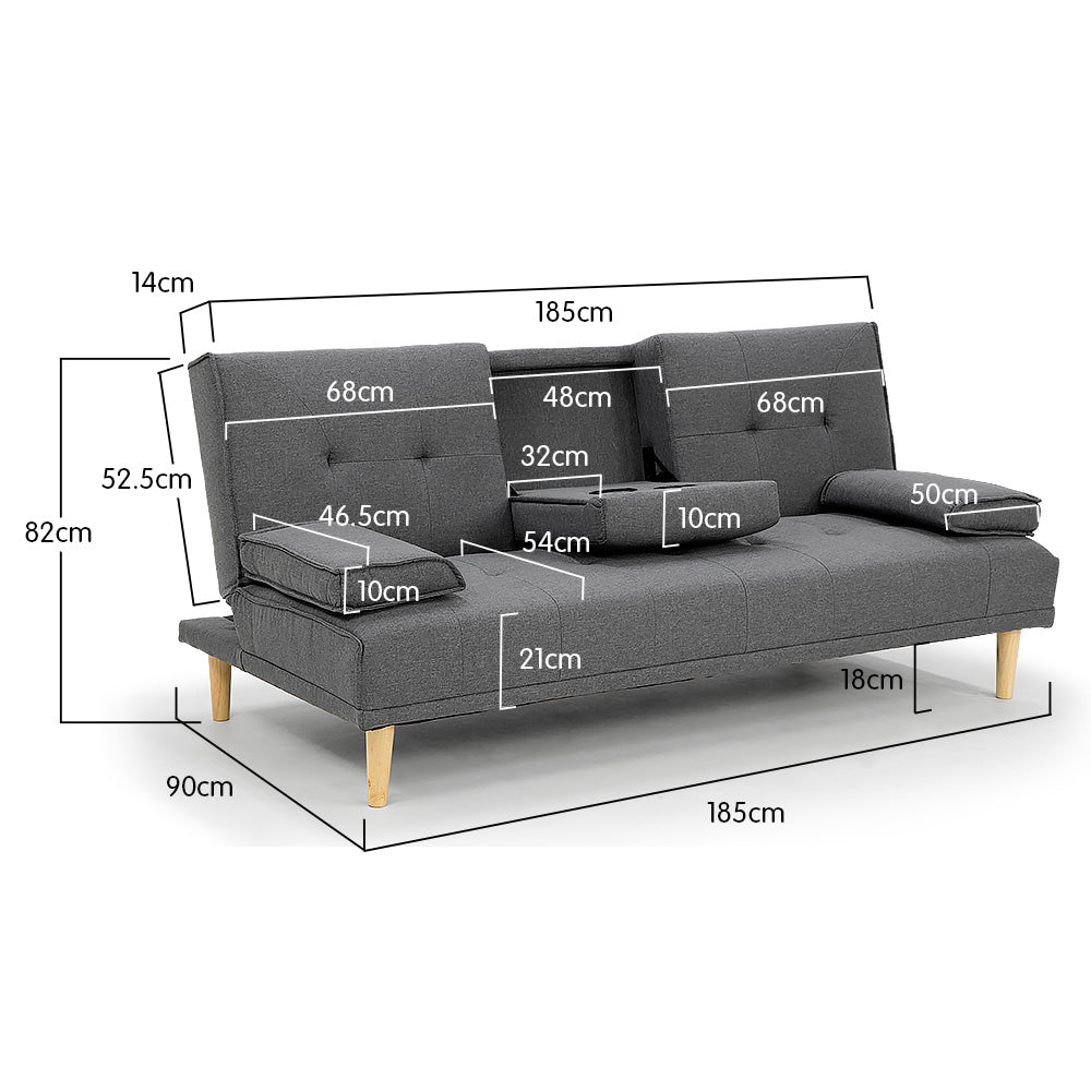 Rochester 3-Seater Linen Fabric Sofa Bed Lounge Couch Futon Furniture Suite - Dark Grey-Furniture > Sofas > Sofas & Sofa Beds-Nomica Living