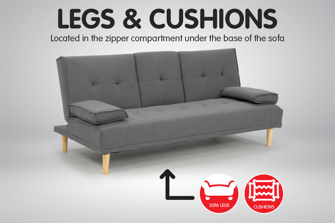 Rochester 3-Seater Linen Fabric Sofa Bed Lounge Couch Futon Furniture Suite - Dark Grey-Furniture > Sofas > Sofas & Sofa Beds-Nomica Living