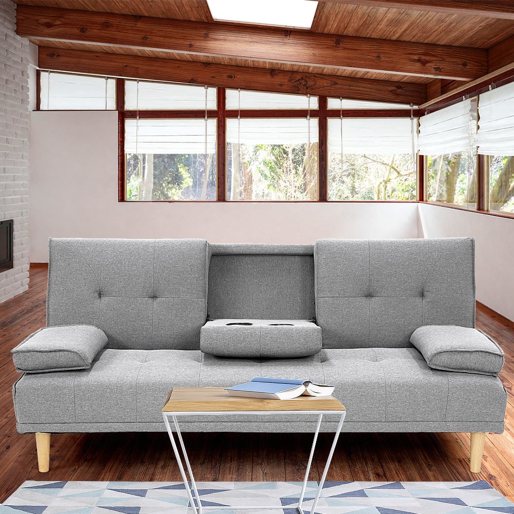 Rochester 3-Seater Linen Fabric Sofa Bed Lounge Couch Futon - Light Grey-Furniture > Sofas > Sofas & Sofa Beds-Nomica Living