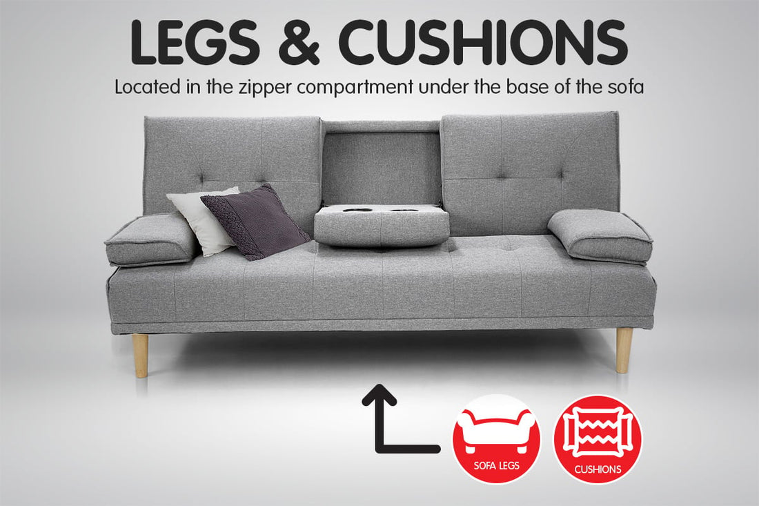 Rochester 3-Seater Linen Fabric Sofa Bed Lounge Couch Futon - Light Grey-Furniture > Sofas > Sofas & Sofa Beds-Nomica Living