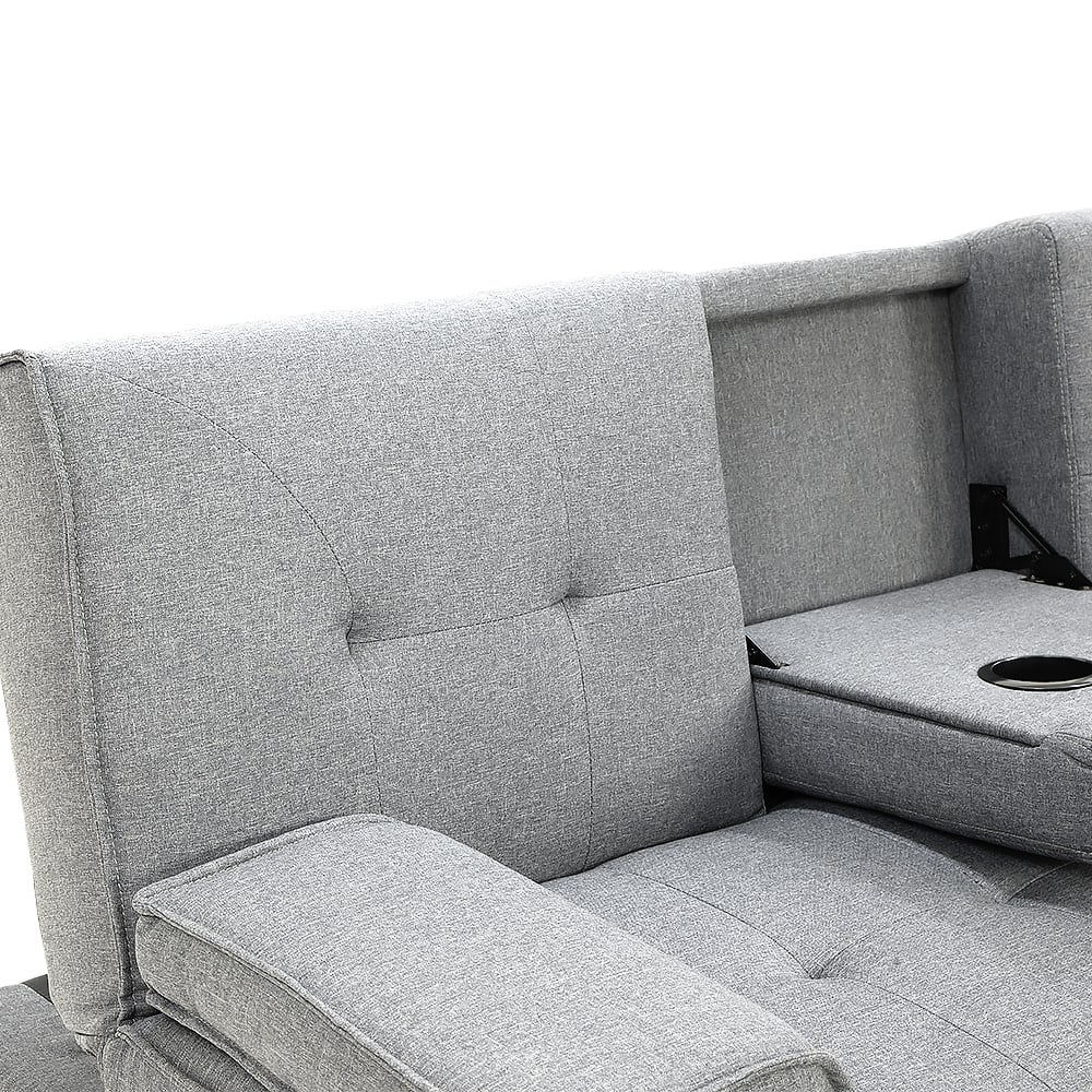 Rochester 3-Seater Linen Fabric Sofa Bed Lounge Couch Futon - Light Grey-Furniture > Sofas > Sofas & Sofa Beds-Nomica Living
