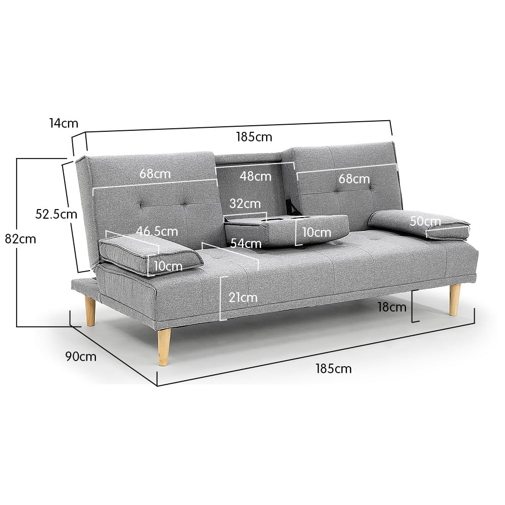 Rochester 3-Seater Linen Fabric Sofa Bed Lounge Couch Futon - Light Grey-Furniture > Sofas > Sofas & Sofa Beds-Nomica Living