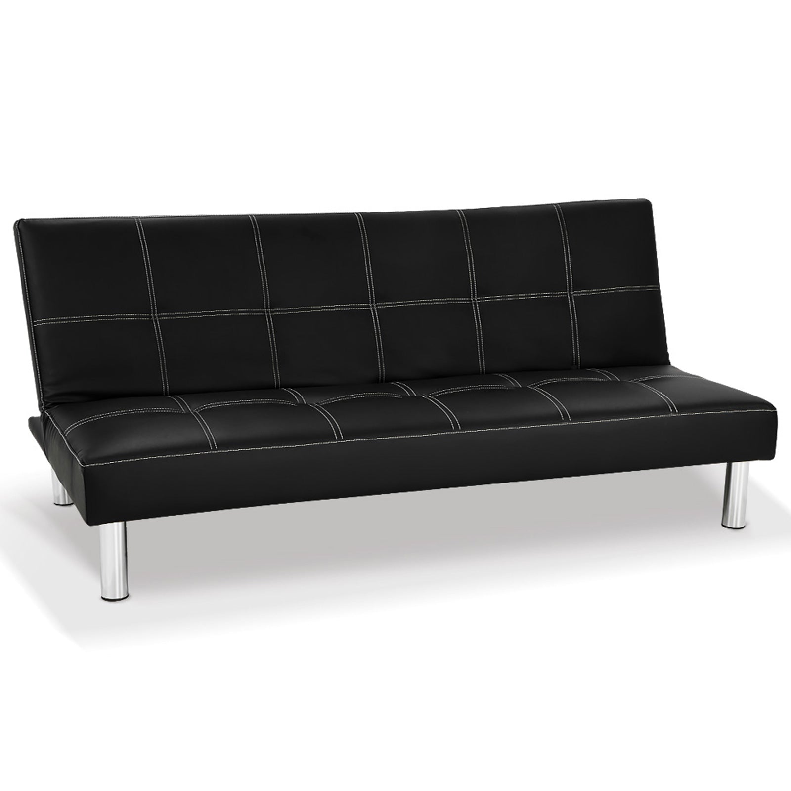 Faux 3-Seater Leather Sofa Bed Couch Futon - Black-Furniture > Sofas > Sofas & Sofa Beds-Nomica Living