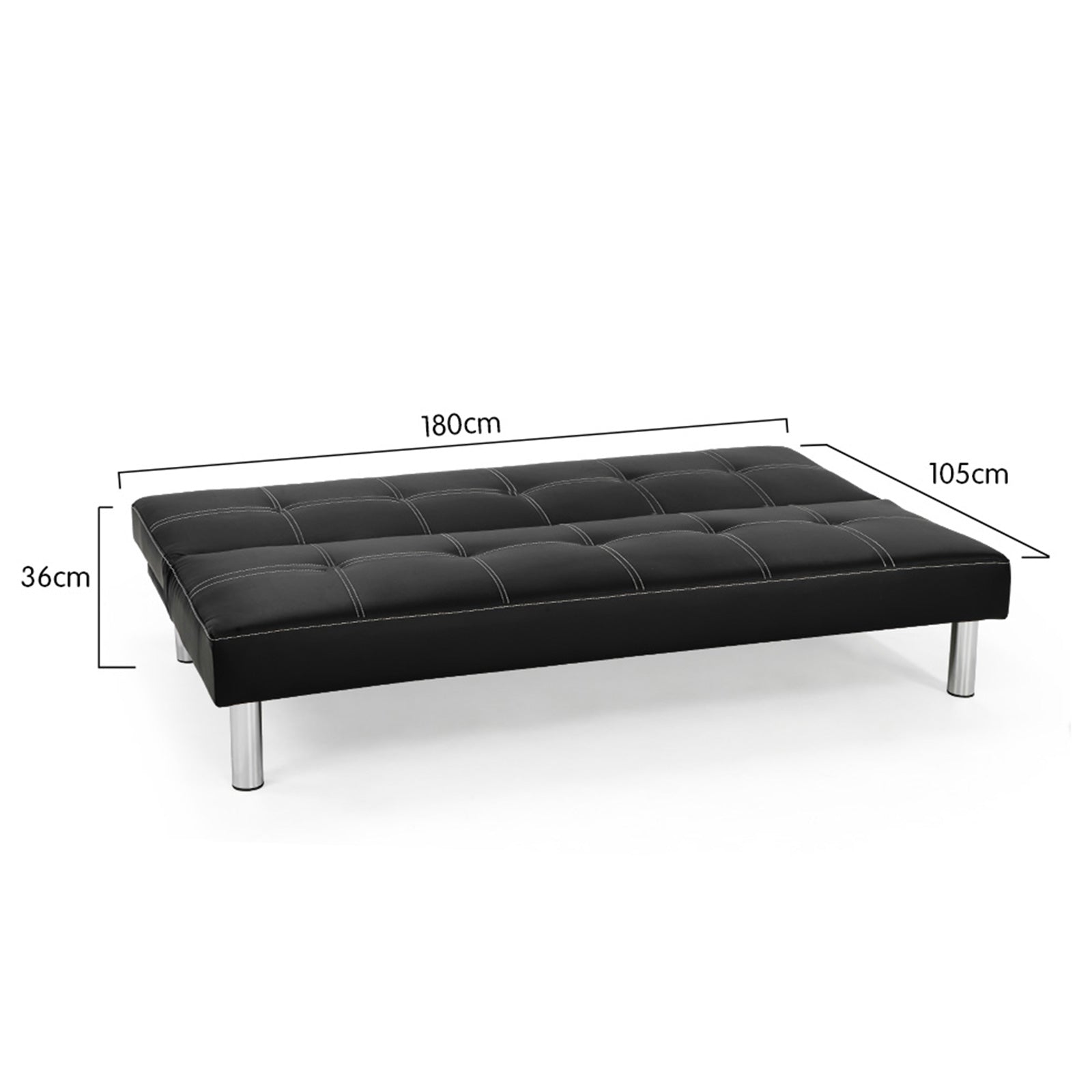 Faux 3-Seater Leather Sofa Bed Couch Futon - Black-Furniture > Sofas > Sofas & Sofa Beds-Nomica Living
