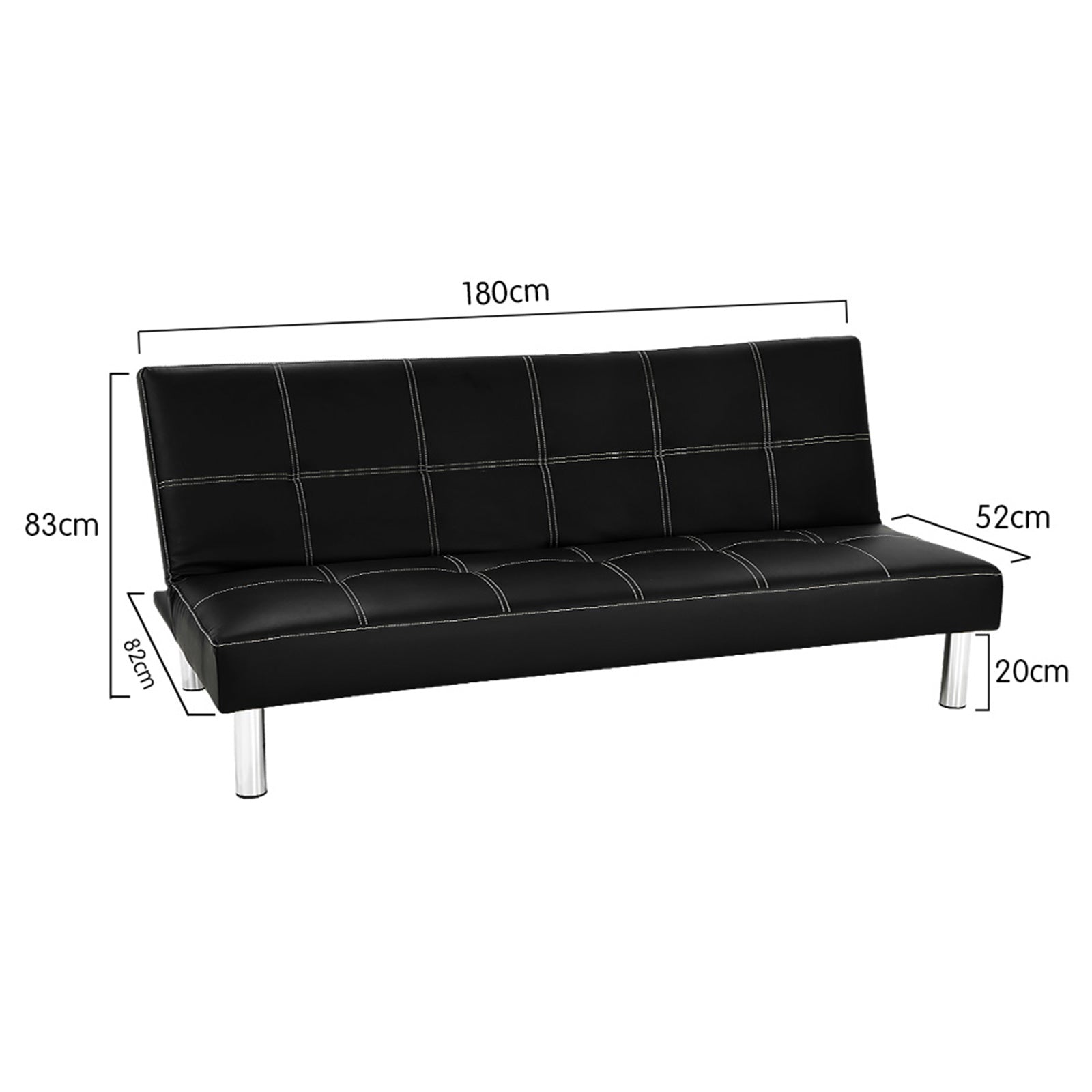 Faux 3-Seater Leather Sofa Bed Couch Futon - Black-Furniture > Sofas > Sofas & Sofa Beds-Nomica Living