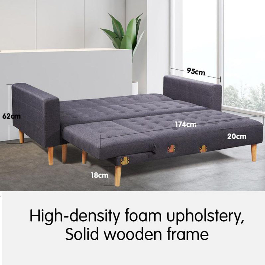 Linen Corner Sofa Bed with Chaise - Dark Grey-Furniture > Sofas > Sofas & Sofa Beds-Nomica Living