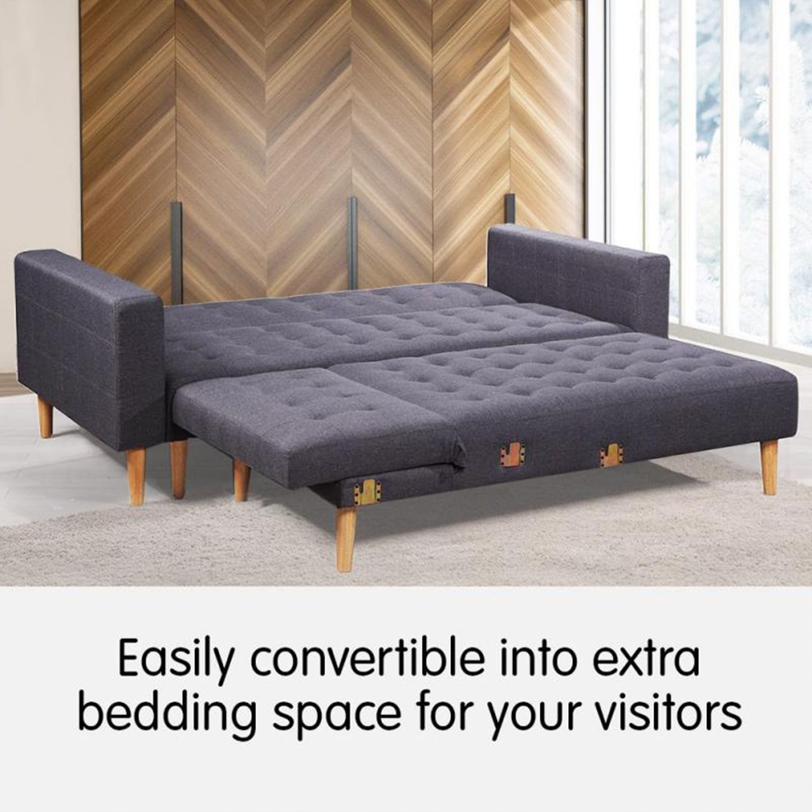 Linen Corner Sofa Bed with Chaise - Dark Grey-Furniture > Sofas > Sofas & Sofa Beds-Nomica Living