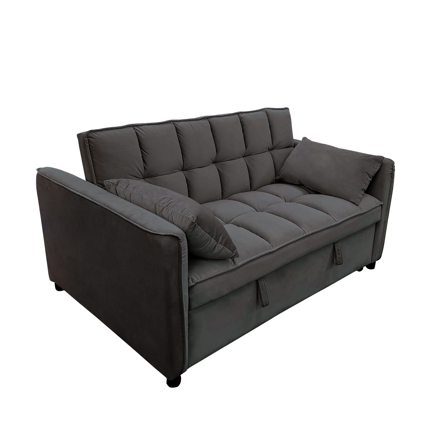 Quincy 2-Seater Velvet Sofa Bed with Wooden Frame and Tufted Design - Dark Grey-Furniture > Sofas > Sofas & Sofa Beds-Nomica Living